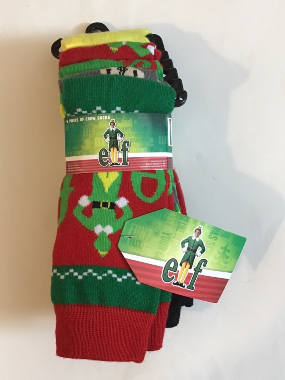 Mens Buddy The Elf 6 Pairs of Crew Socks Size M/L